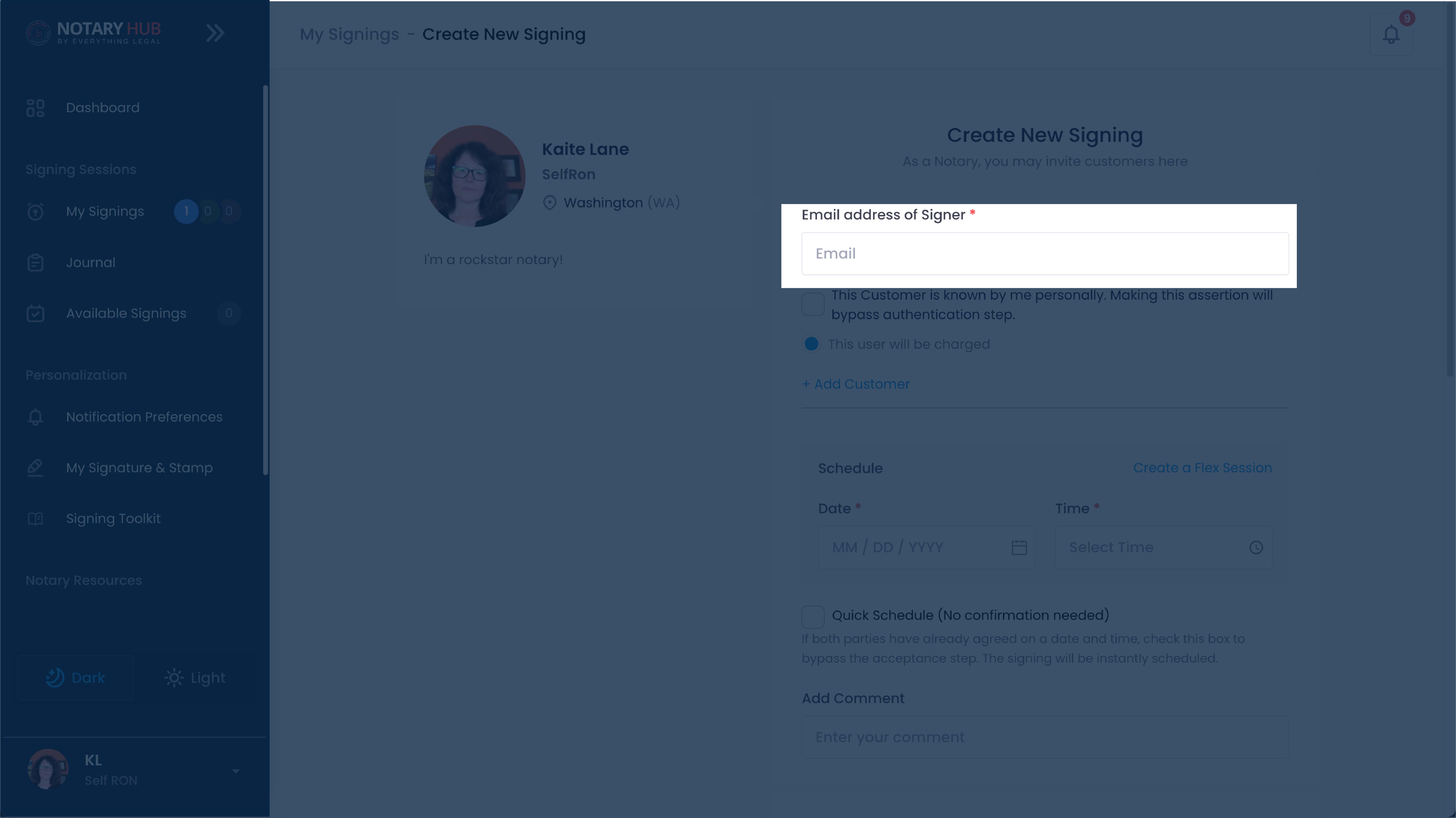 Create New Signing