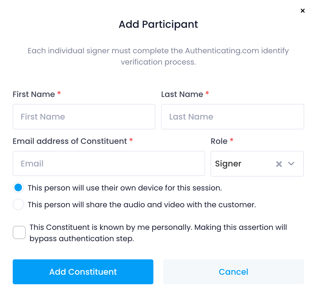 Add a Participant Pop-up