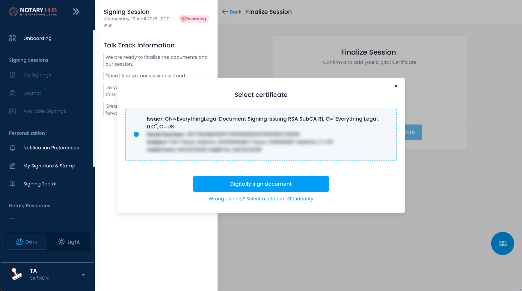 Select Certificate