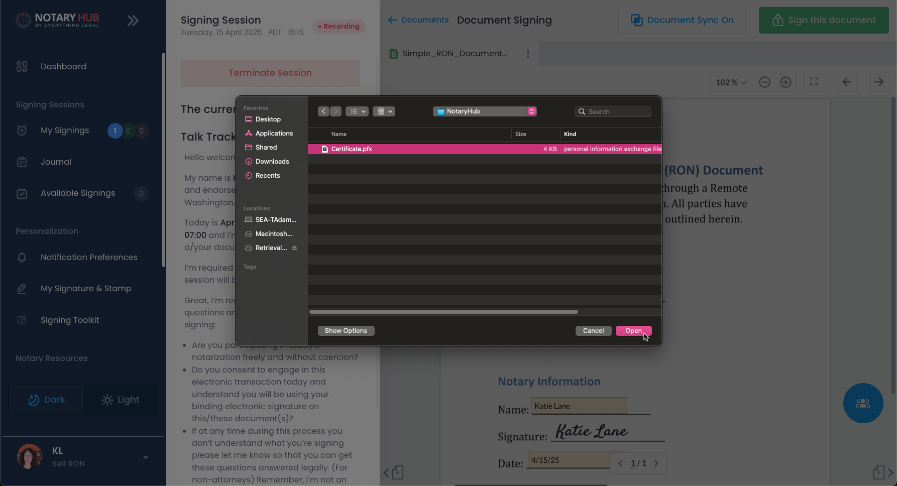 Select Digital Certificate