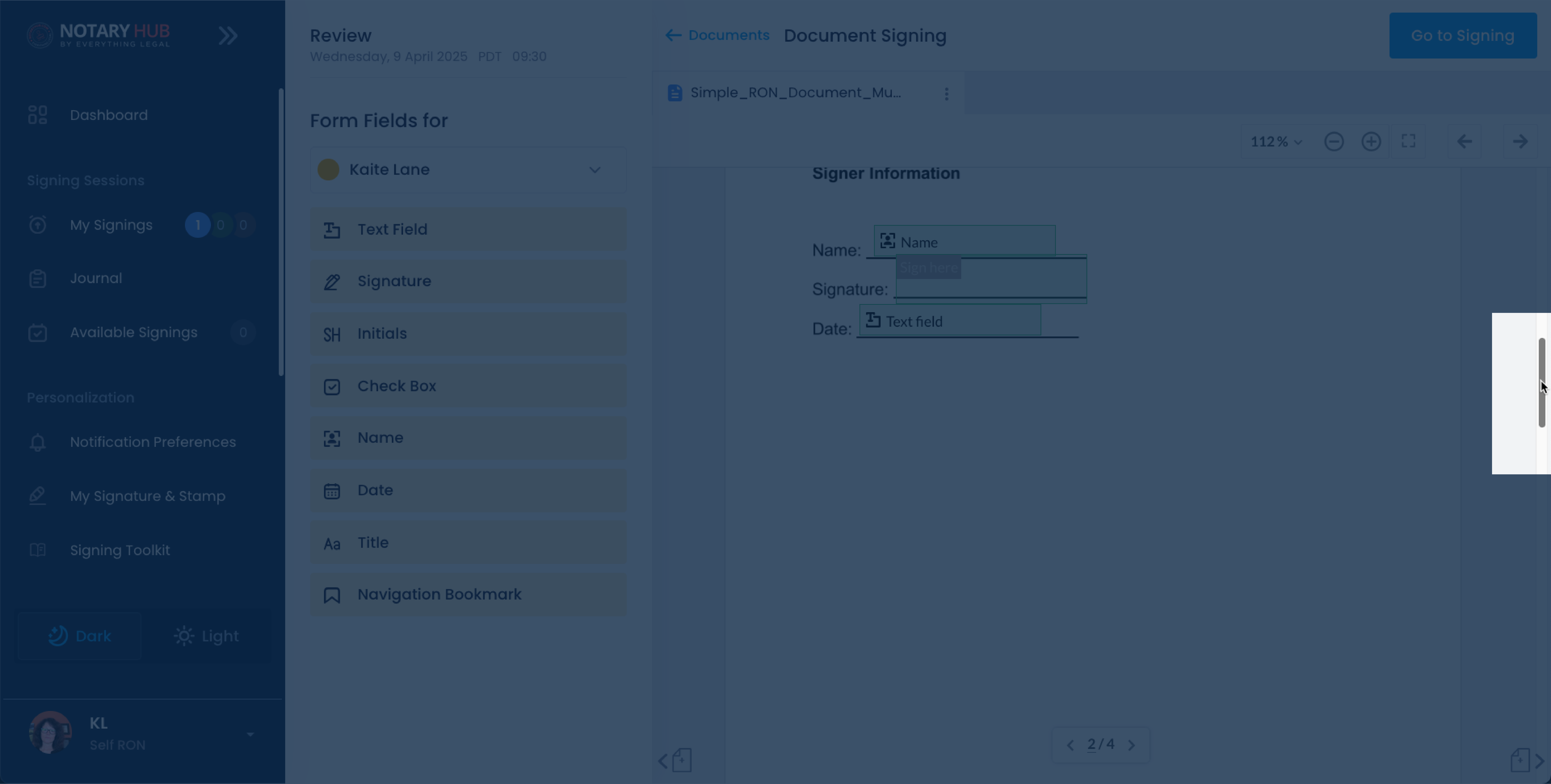 Scrolling Through a Document in a Signing Session