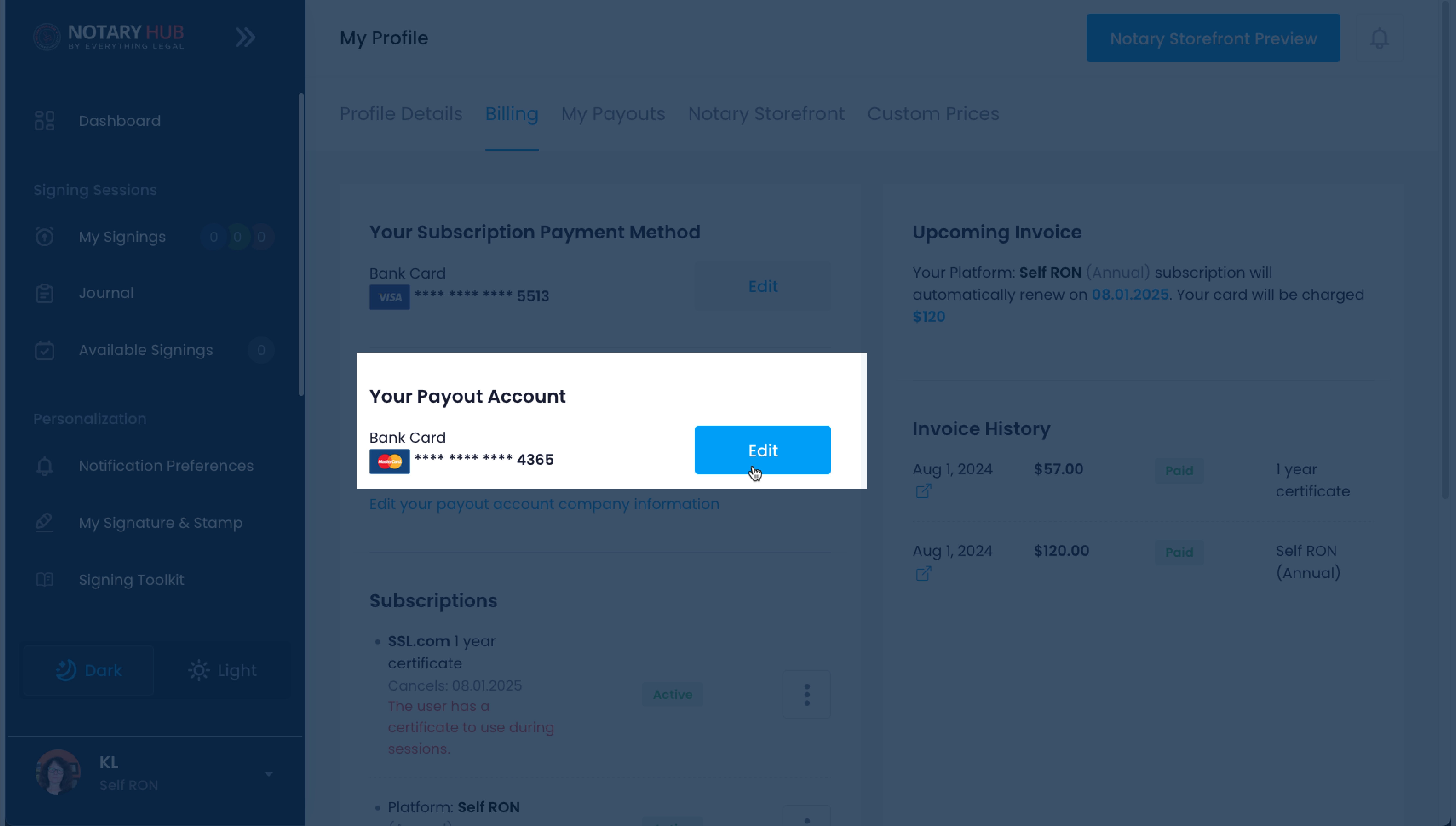 Edit Your Payout Account