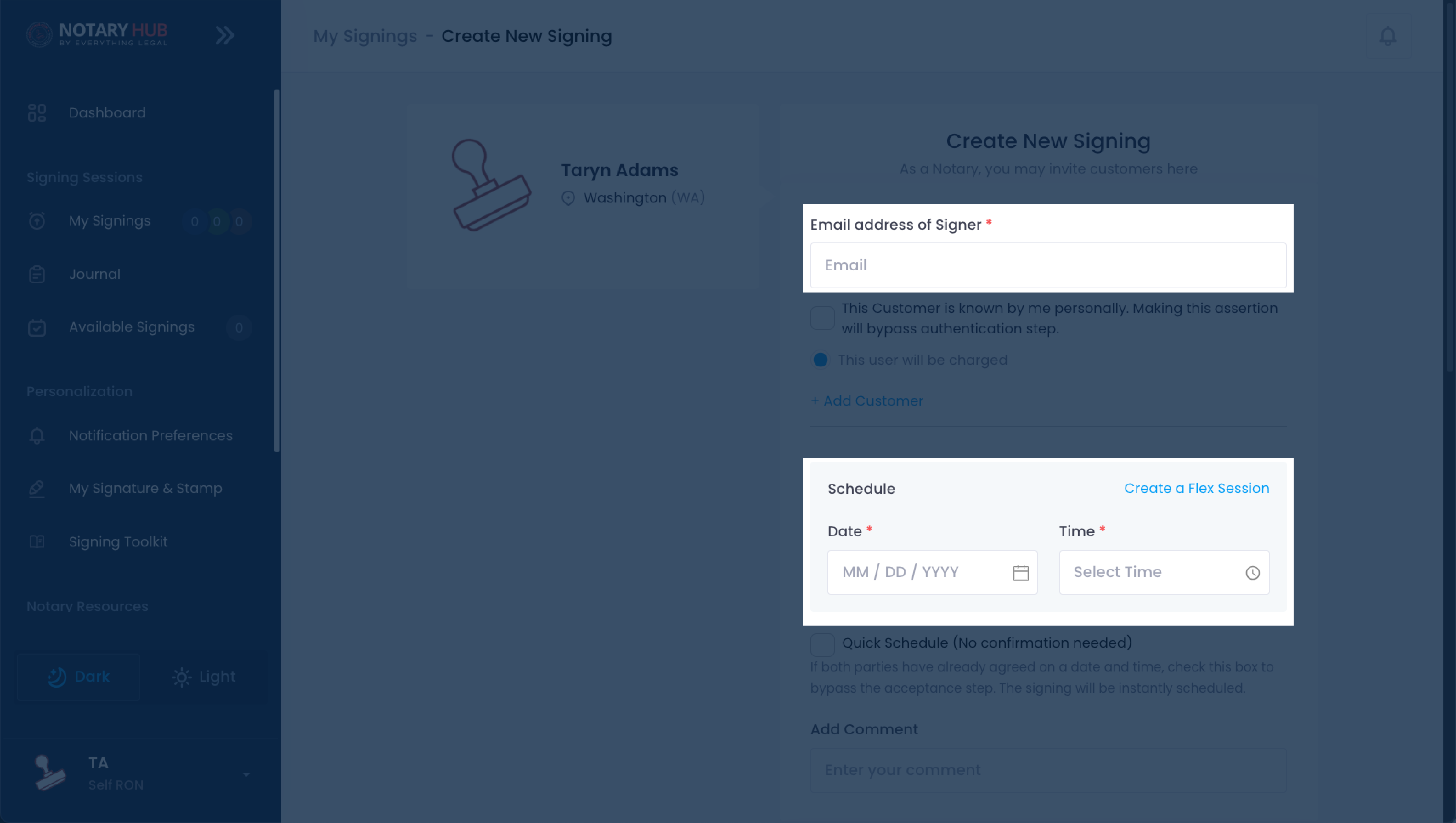 Create New Signing