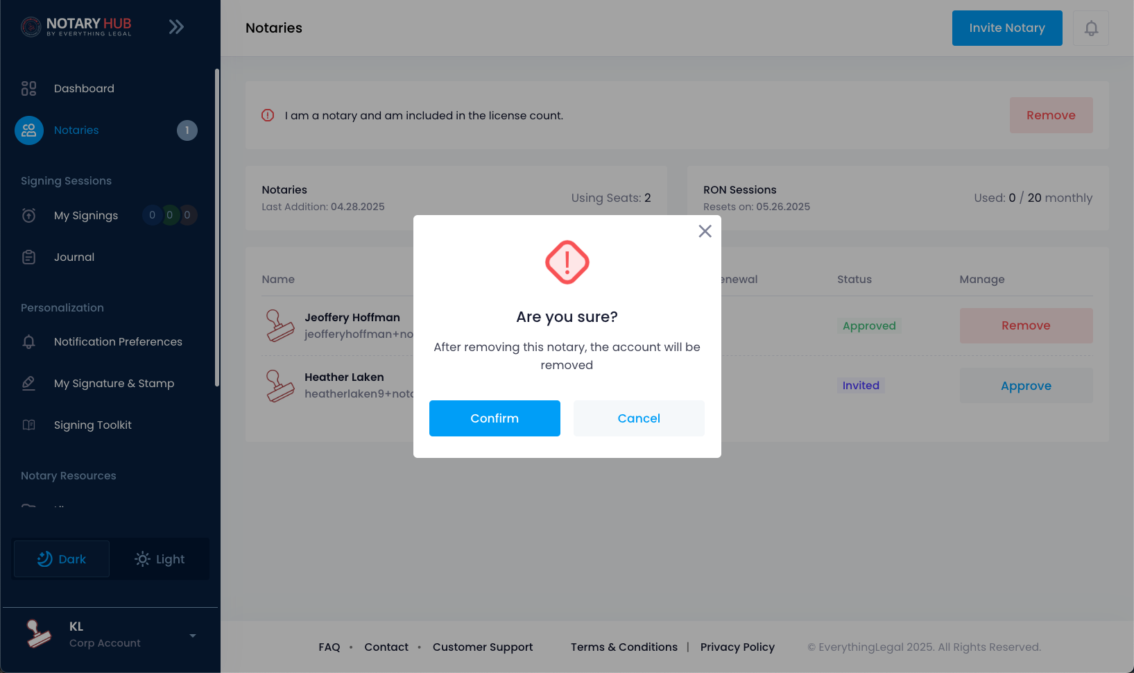 Confirm Removal