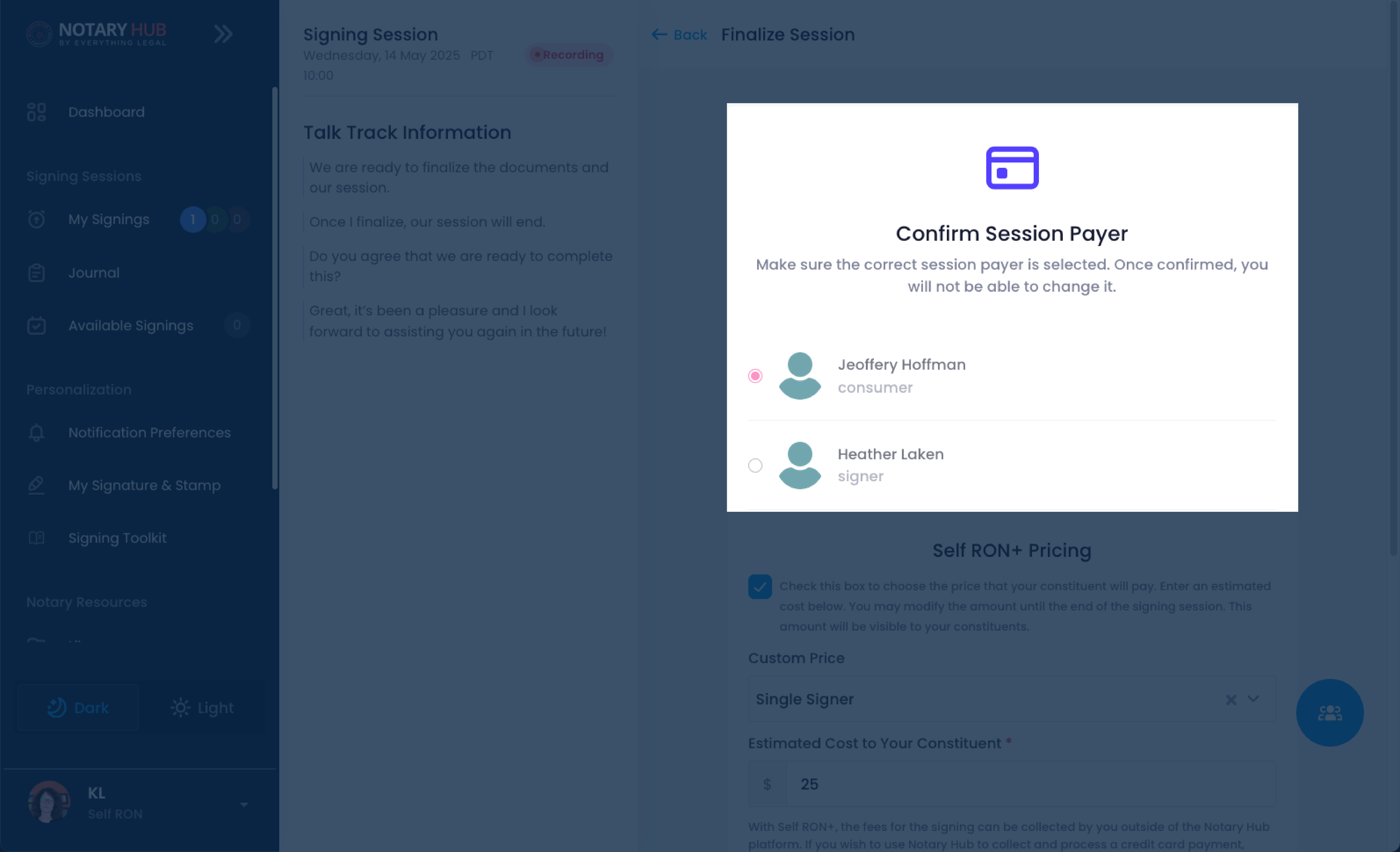 Confirm Session Payer